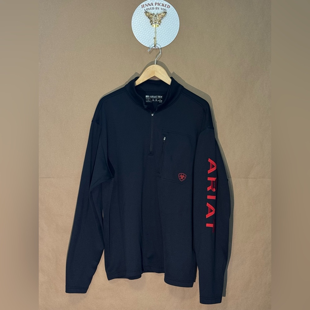 Good AriatTek (XL) Men’s Black Quarter-Zip with Red Sleeve Logo